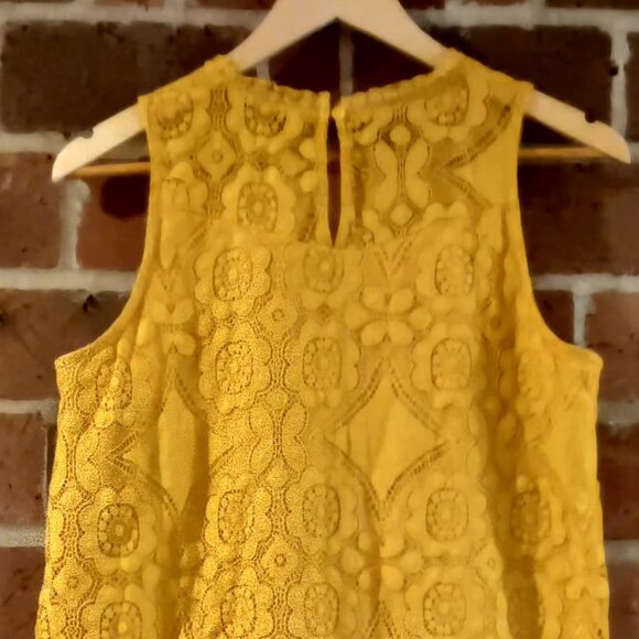 Doe&Rae Womens Summer Tank Top Lace Crochet Golden Yellow Peplum Blouse Tank Top - Picture 4 of 6